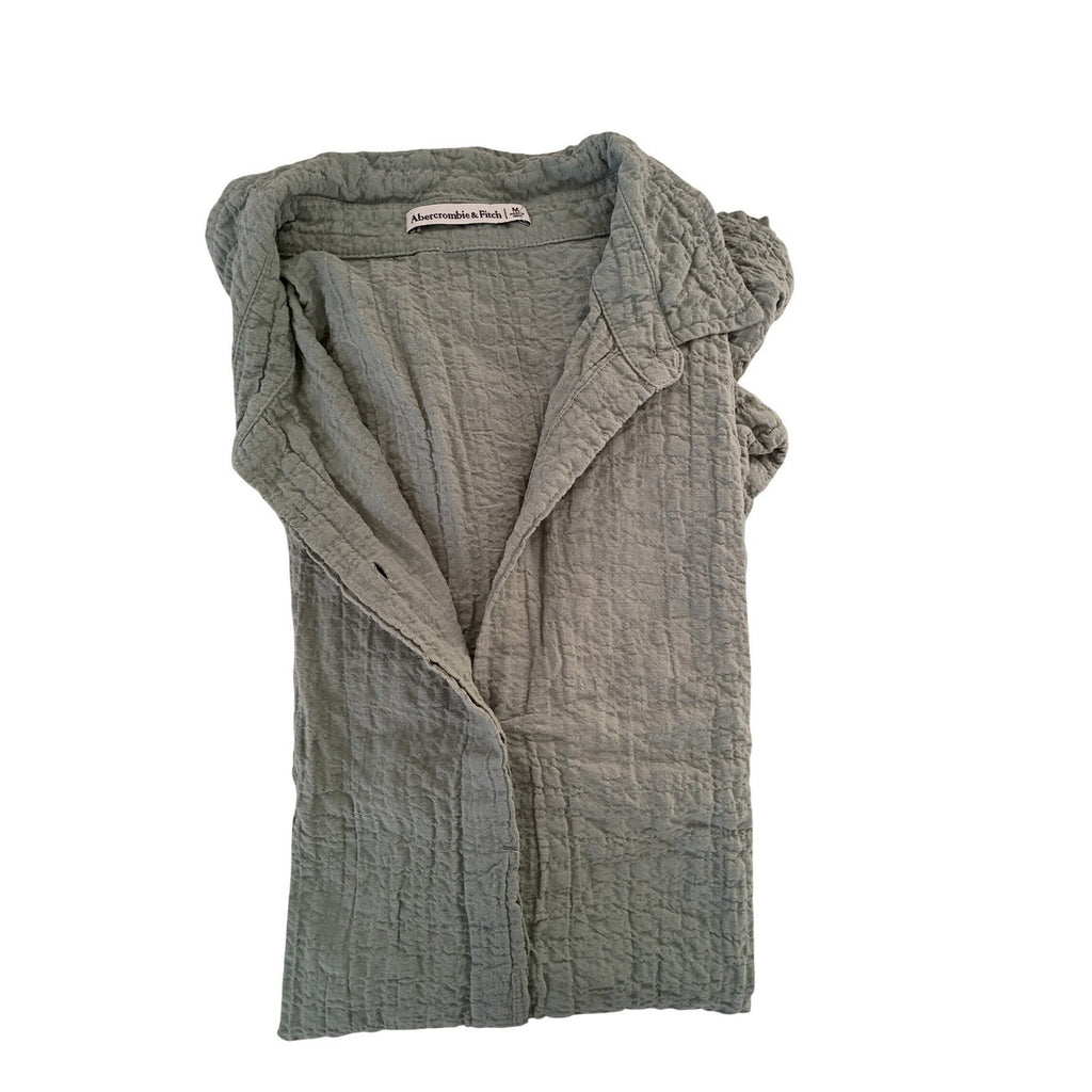 Abercrombie Boho Olive Green Textured Cotton Shirt Dress Medium Boho Coastal 34"