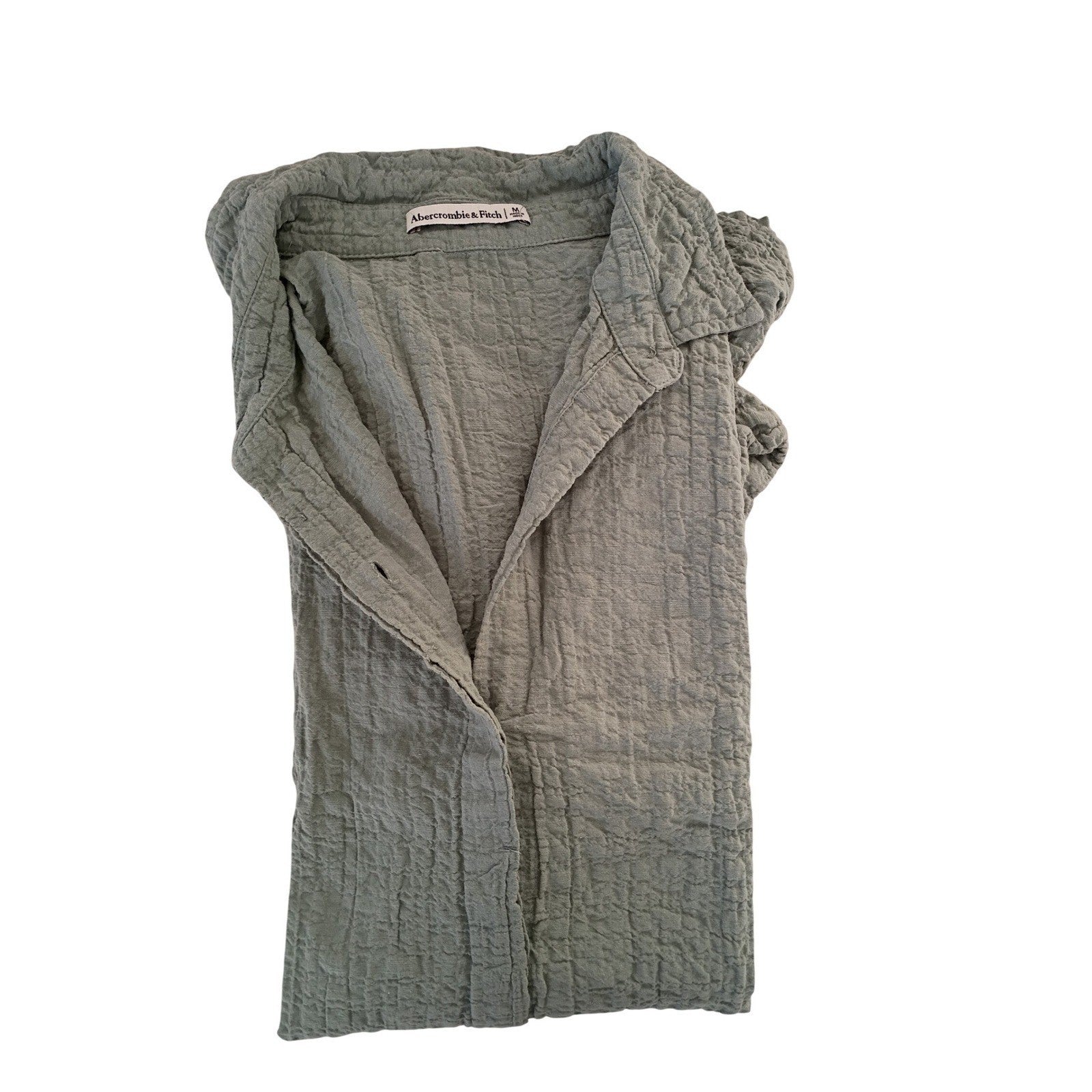 Abercrombie Boho Olive Green Textured Cotton Shirt Dress Medium Boho Coastal 34"