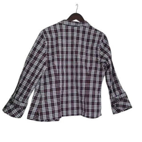 SPENSE Classic Black White Checkered Red Button Front Shirt Blouse L Casual Chic