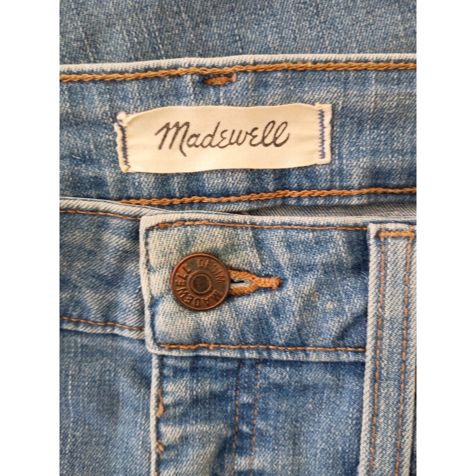 Madewell Curvy High Rise Slim Strgt Jeans Light Wash Distress Raw Hem 27x28 $148
