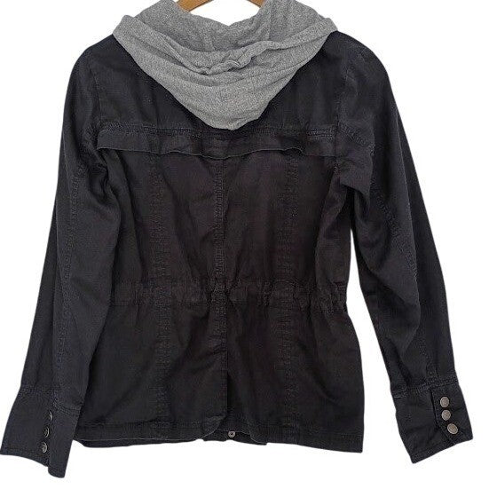 Style & Co 98% Cotton Utility Jacket Black Hooded Drawstring Effortless S