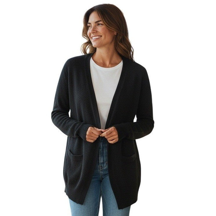 Madewell Charcoal Heathered Knit Open Front Long Sleeve Cardigan Sweater Pockets