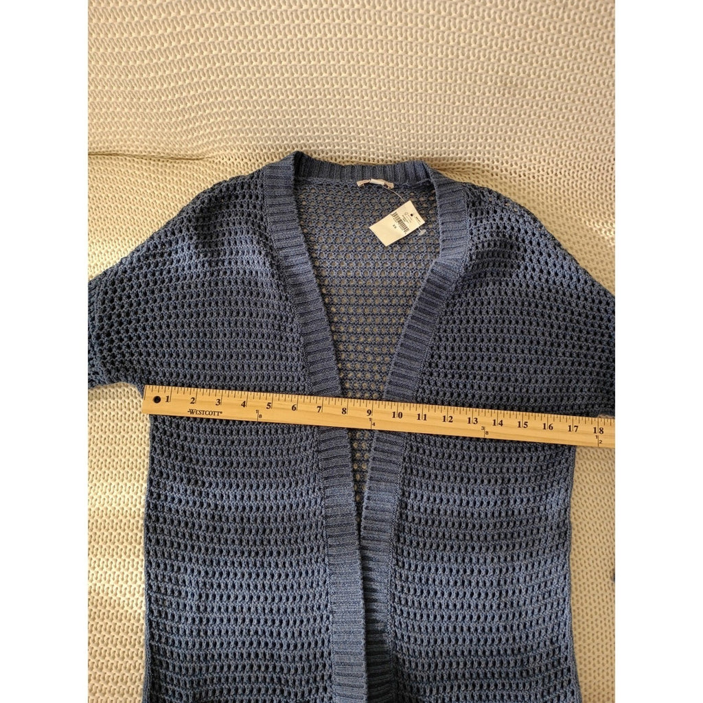 GAP NWT 100% Cotton Mesh Blue Crochet Knit Cardigan Longline Open Cozy Layer S