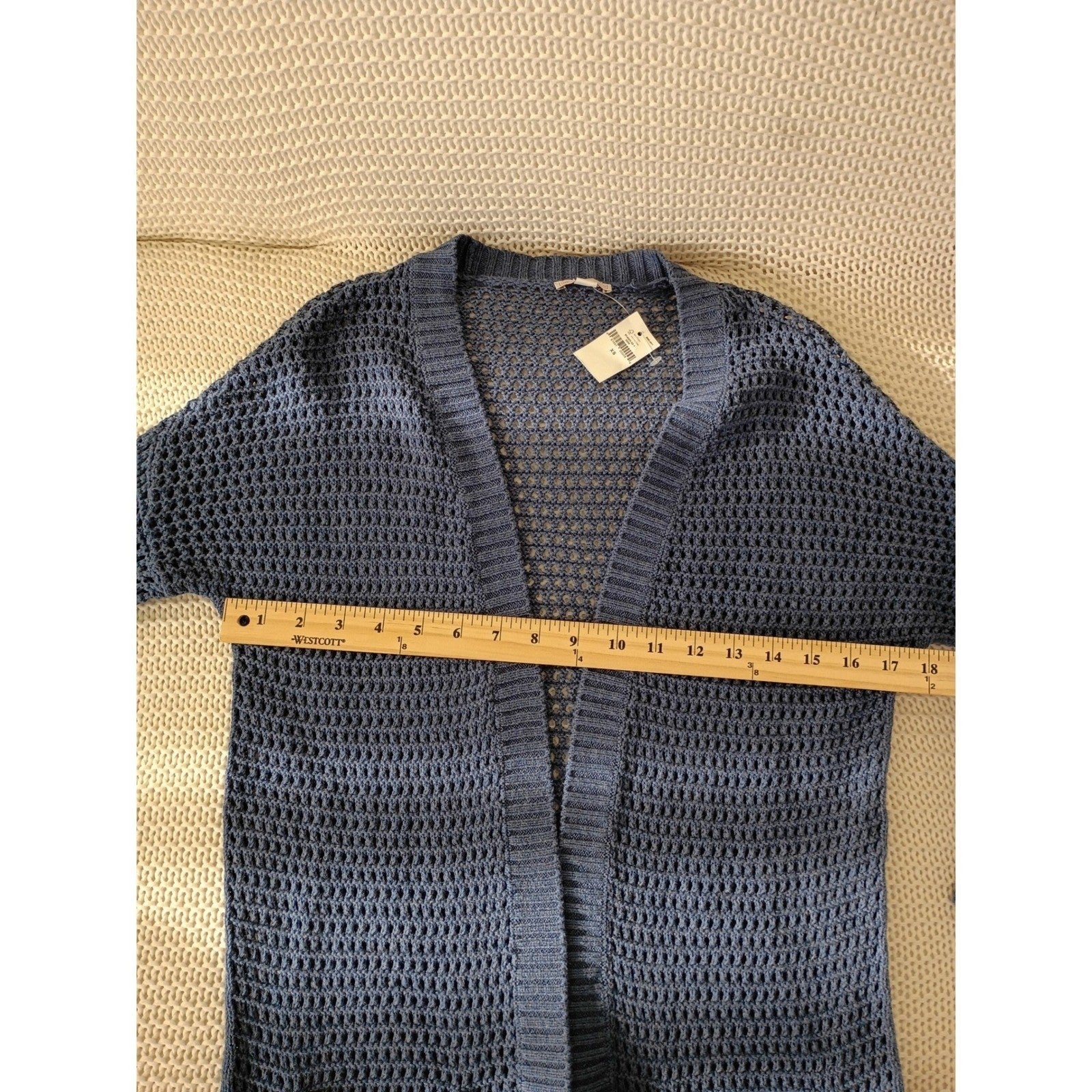 GAP NWT 100% Cotton Mesh Blue Crochet Knit Cardigan Longline Open Cozy Layer S