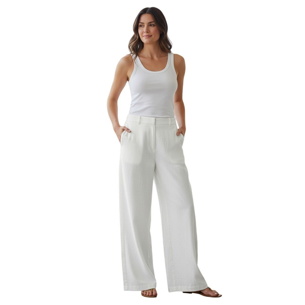 ZARA - NWOT Cream Wide Leg Cropped Pants Women's Size M