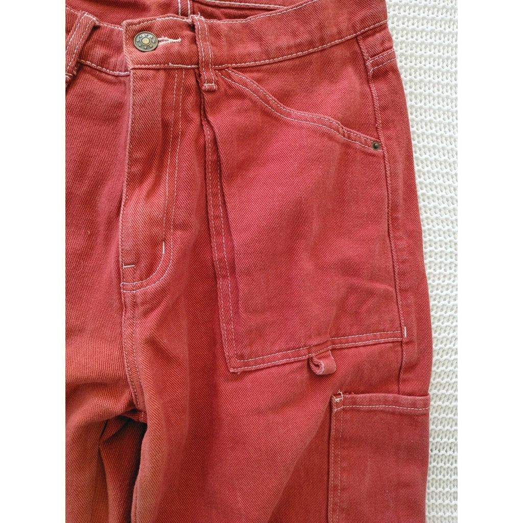 Lioness Australia Red Wide Leg Cargo Pant Contrast Stitch Cotton Denim W Size 27