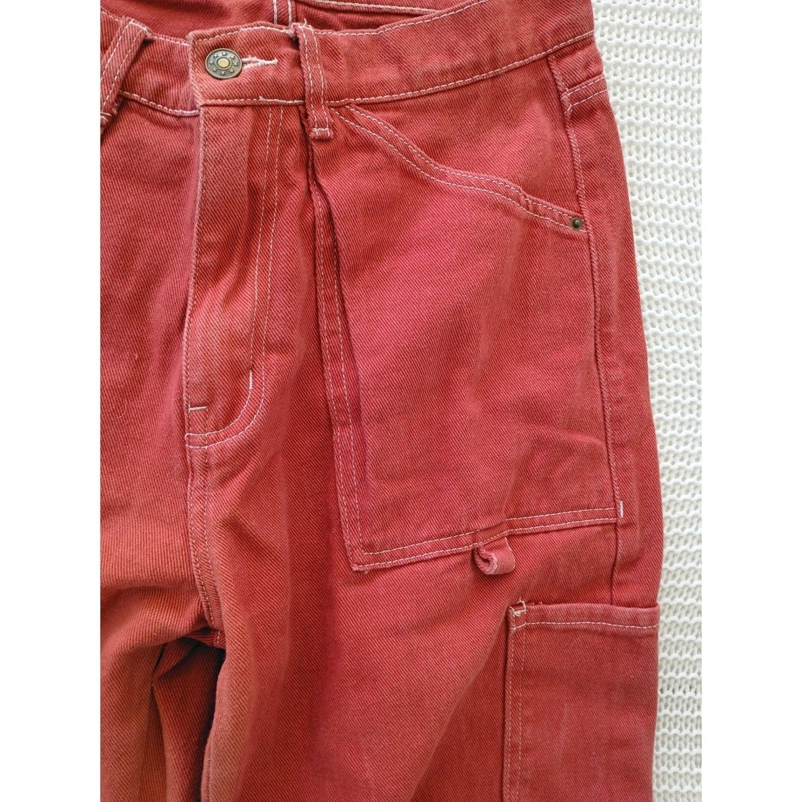 Lioness Australia Red Wide Leg Cargo Pant Contrast Stitch Cotton Denim W Size 27