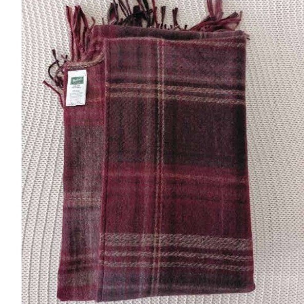 Woolrich Green Label Plaid Wrap Shawl Burgundy Wine Fringed One Size Poncho