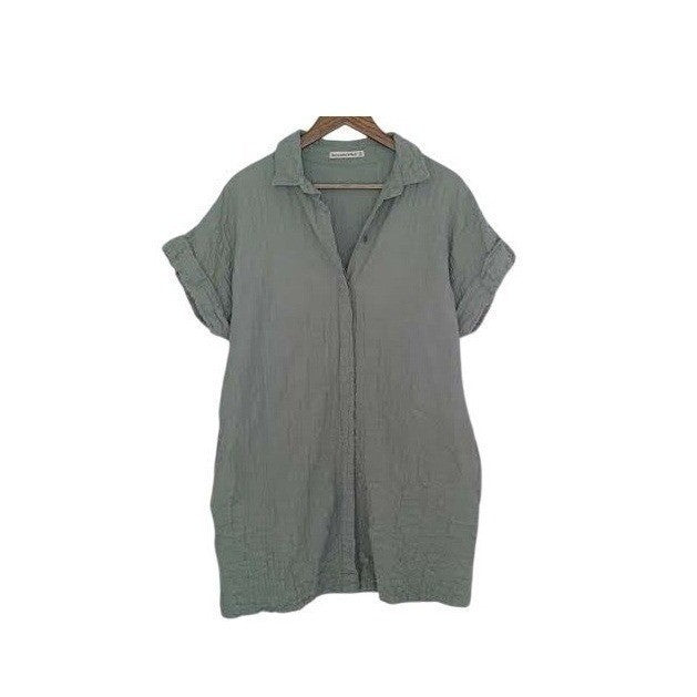 Abercrombie Boho Olive Green Textured Cotton Shirt Dress Medium Boho Coastal 34"