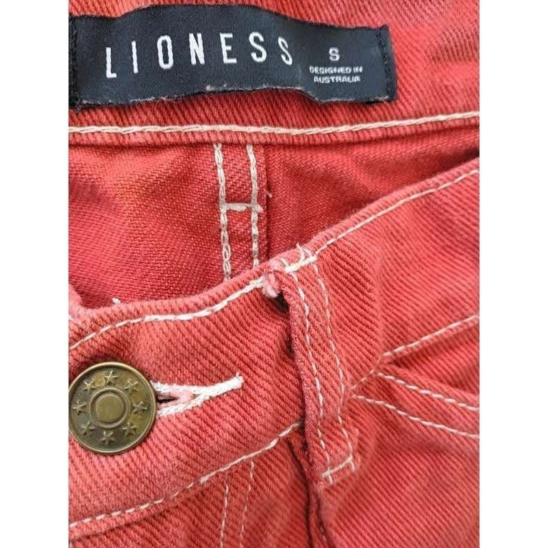 Lioness Australia Red Wide Leg Cargo Pant Contrast Stitch Cotton Denim W Size 27