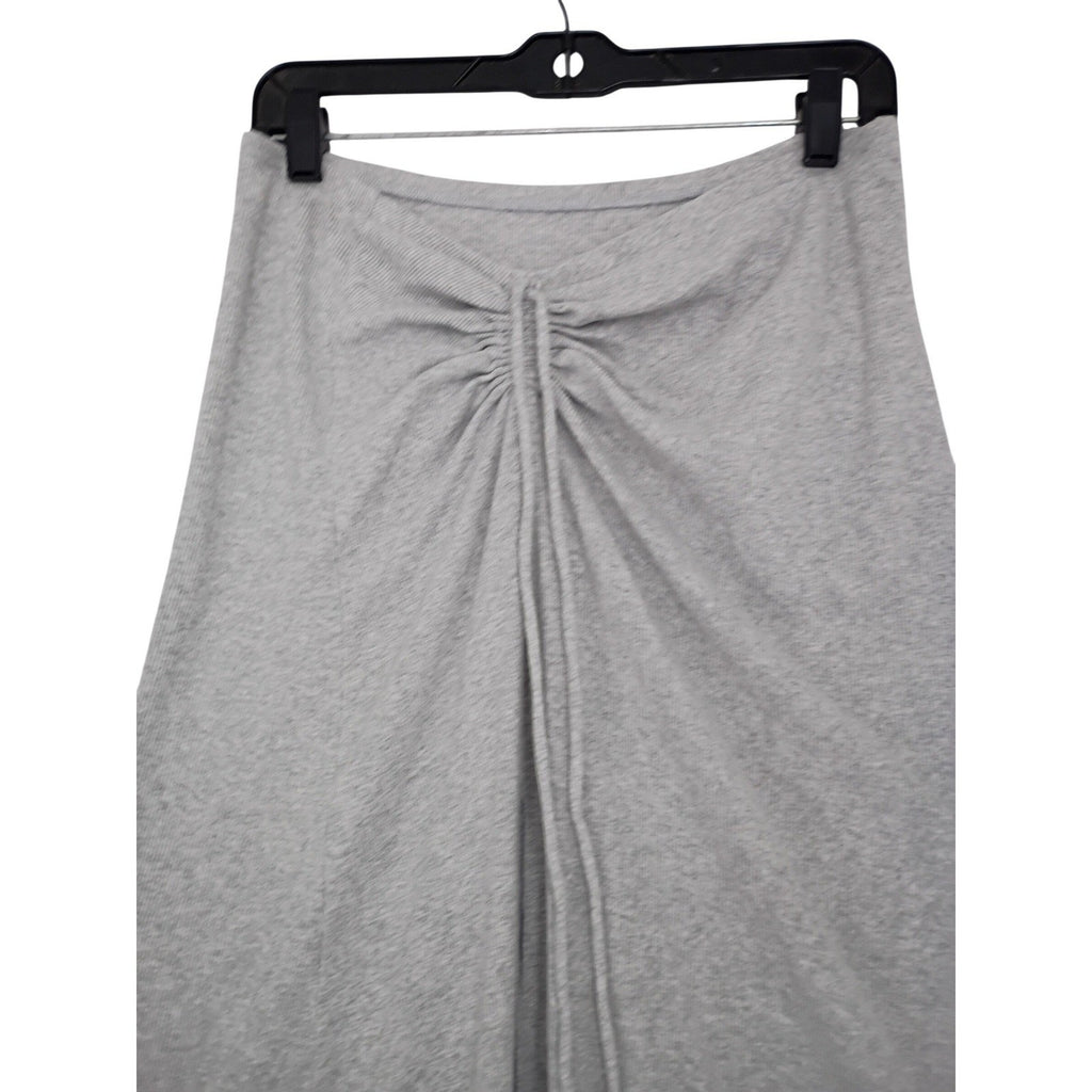 AERIE Ribbed Gray 100% Cotton Maxi Skirt M Drawstring Front Slit Coastal Boho