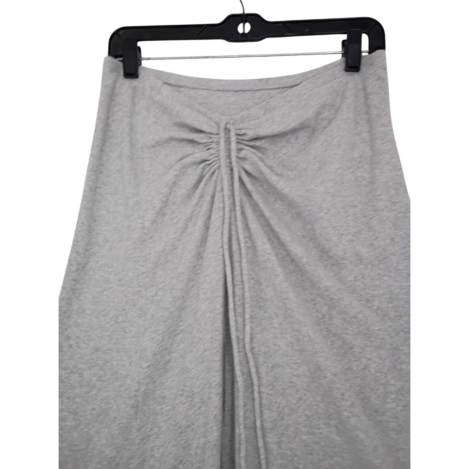 AERIE Ribbed Gray 100% Cotton Maxi Skirt M Drawstring Front Slit Coastal Boho