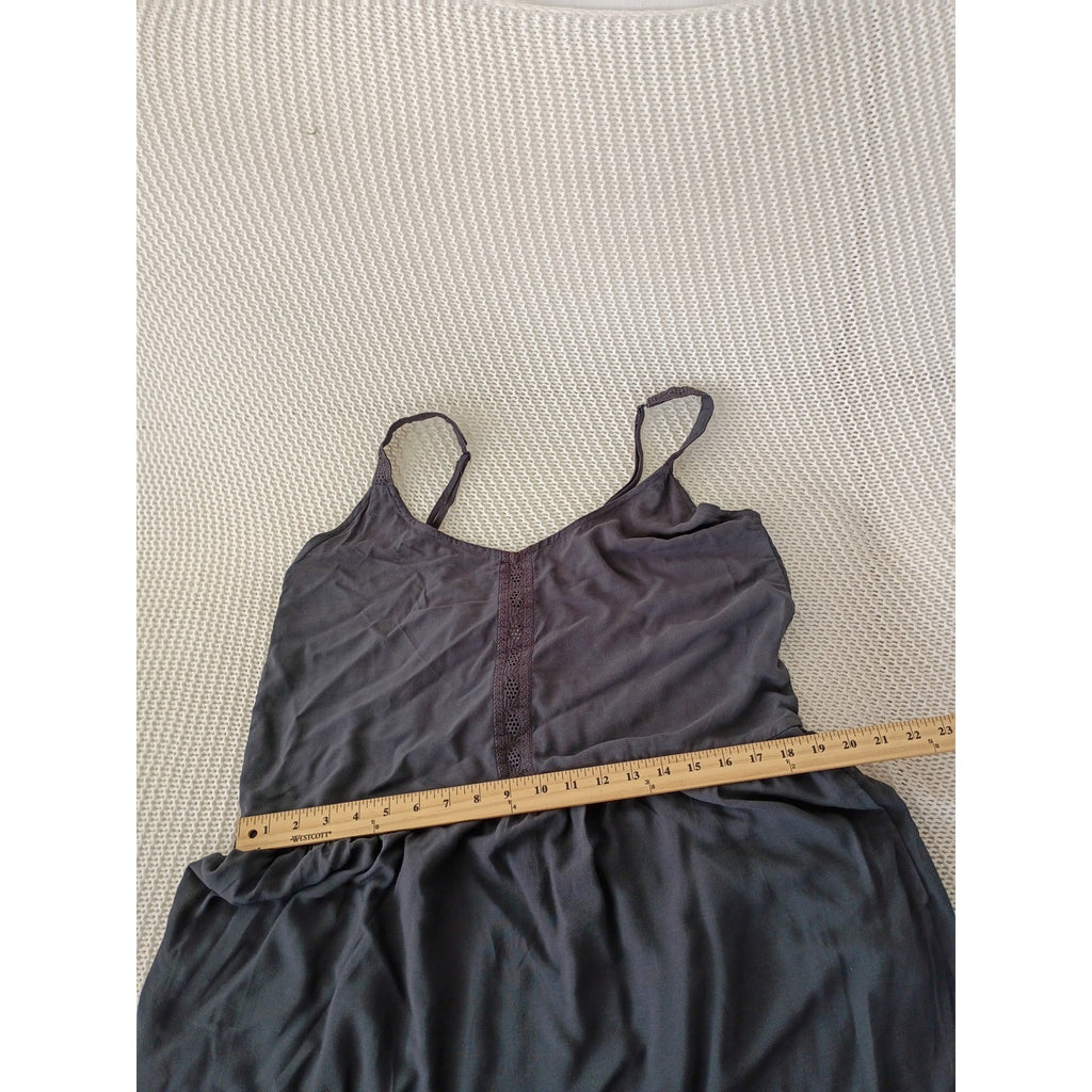 NWT Splendid Dark Gray Tiered Maxi Dress Crochet Lace Trim Boho Viscose M $188