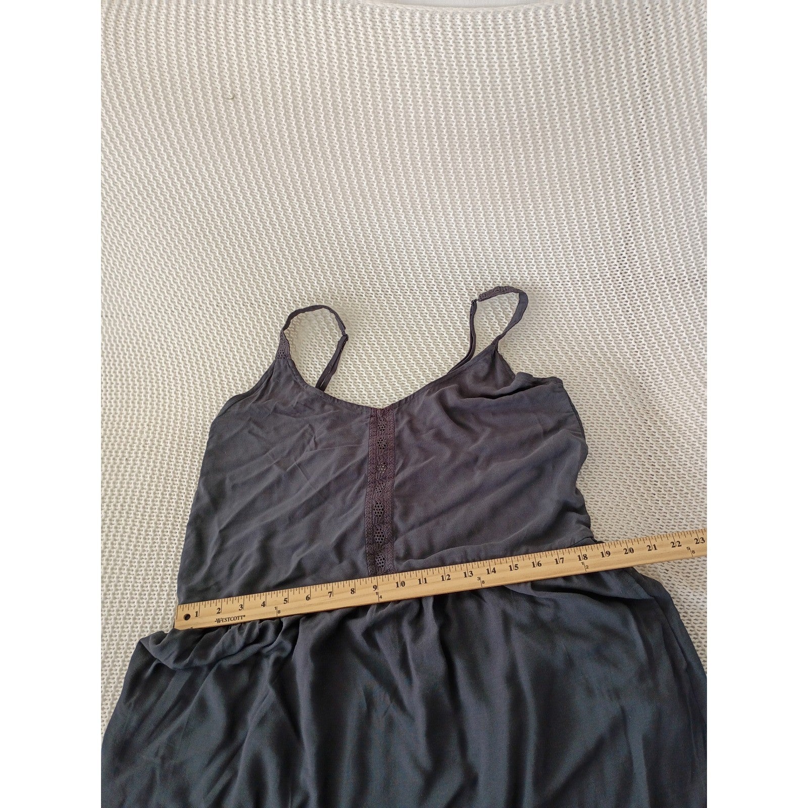 NWT Splendid Dark Gray Tiered Maxi Dress Crochet Lace Trim Boho Viscose M $188