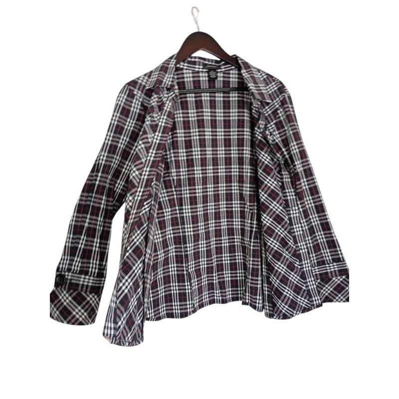 SPENSE Classic Black White Checkered Red Button Front Shirt Blouse L Casual Chic