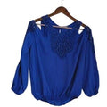 Vintage Charlotte Russe Y2K Royal Blue Cold Shoulder Crochet Lace Top L Festival