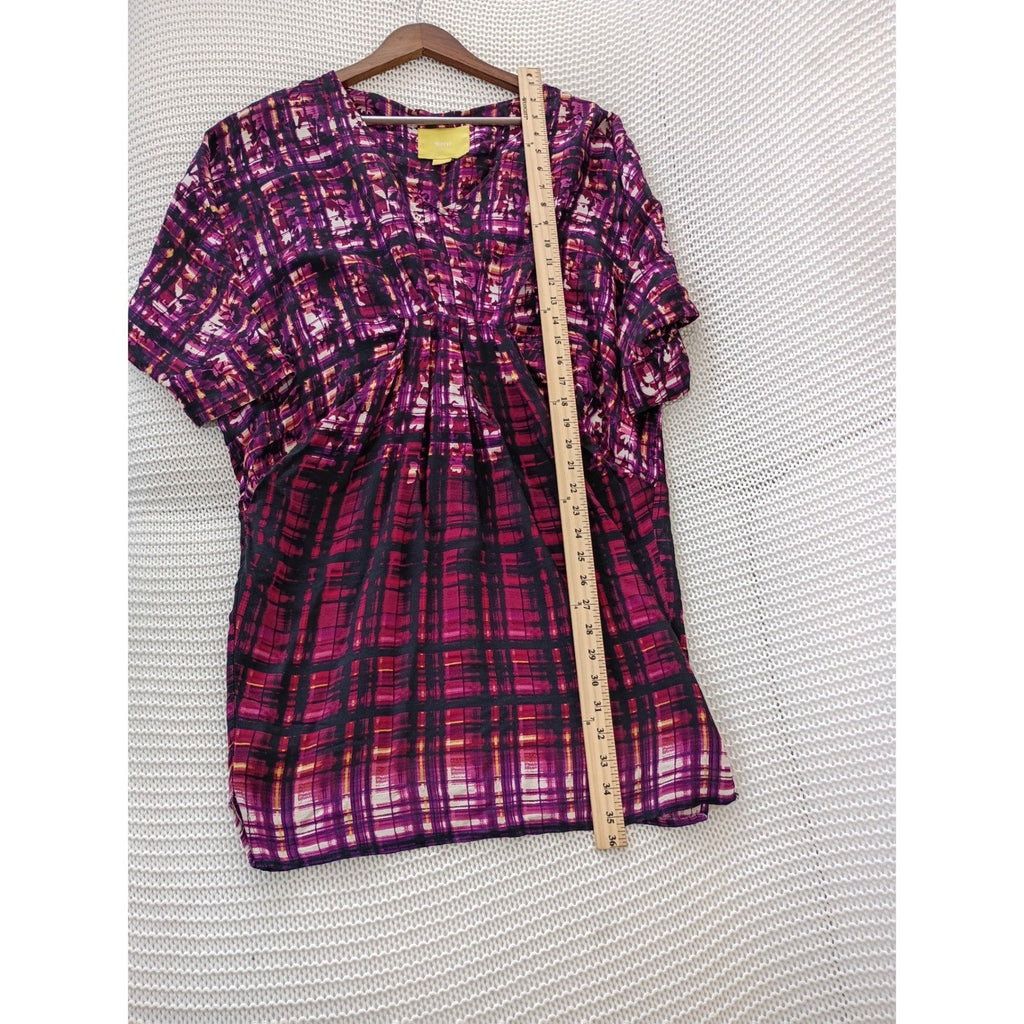 Maeve Anthropologie Purple Abstract Plaid Dolman Sleeve Dress S/M Boho Artsy
