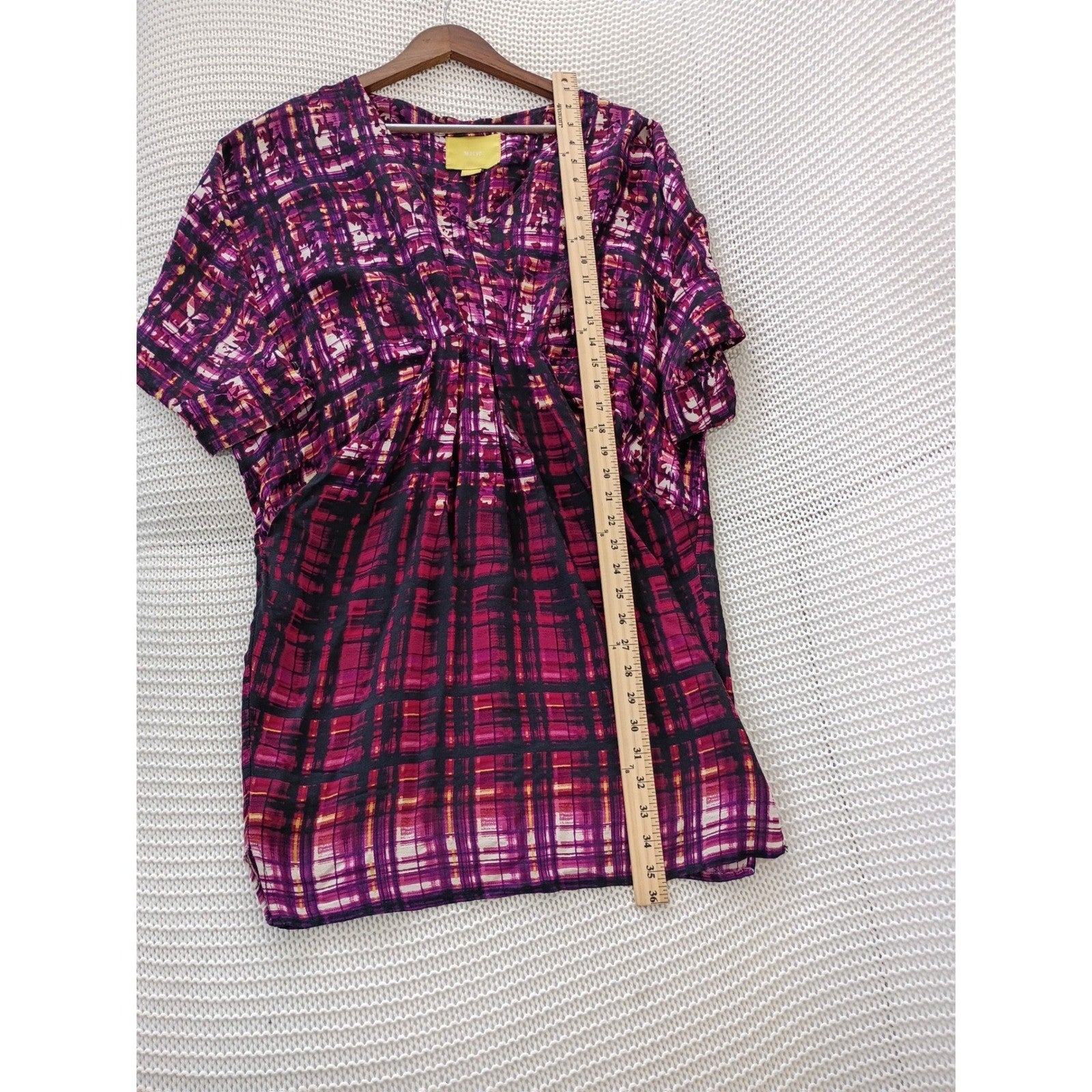 Maeve Anthropologie Purple Abstract Plaid Dolman Sleeve Dress S/M Boho Artsy