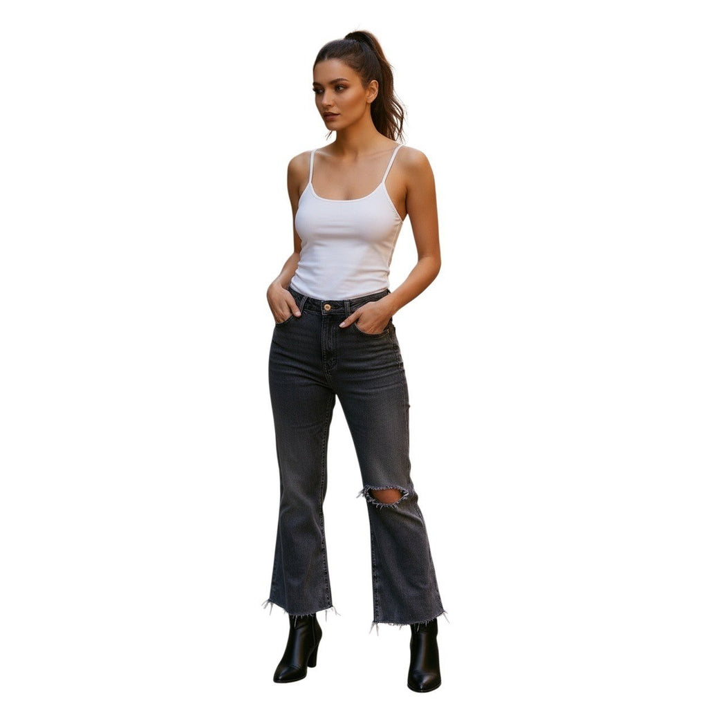 Lucky Brand Ava Mid Rise Crop Mini Boot Jeans Black Raw Hem  26x24 NWOT $99 MSRP