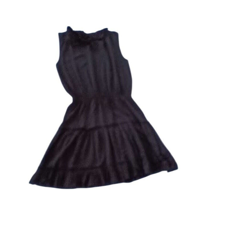 Insulation 100% Cotton Tiered Mini Dress M Black Ruffle Tie Neck Boho Dainty LBD