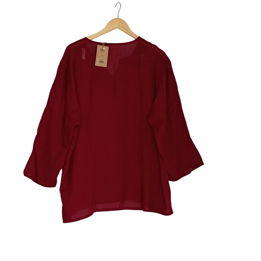 NWT Rhea India Burgundy Viscose Kurta Tunic Top  L/XL Boho V-Neck 3/4 Sleeve