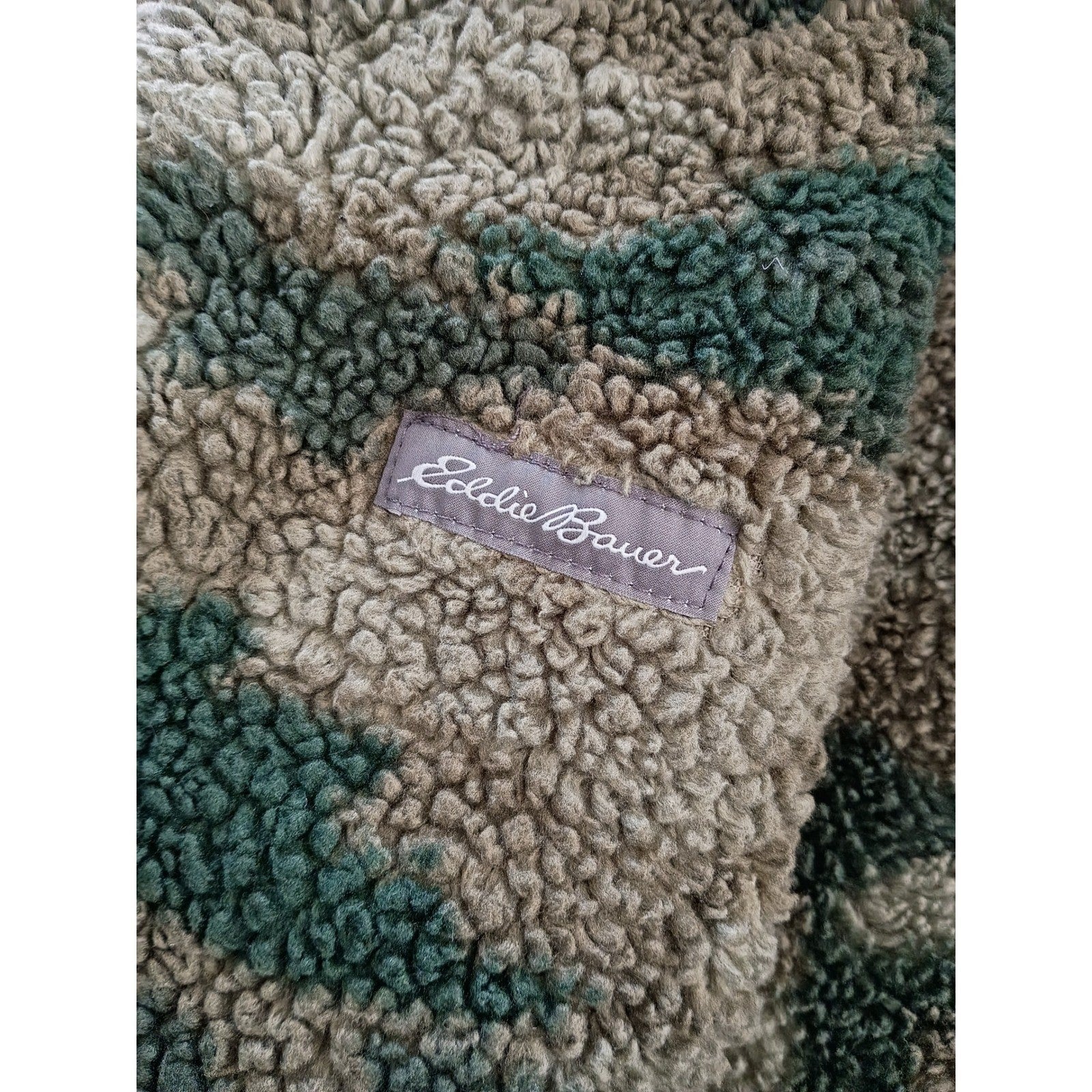 Eddie Bauer Reversible Camo Puffer Jacket Fleece Hooded Black Green Women's S