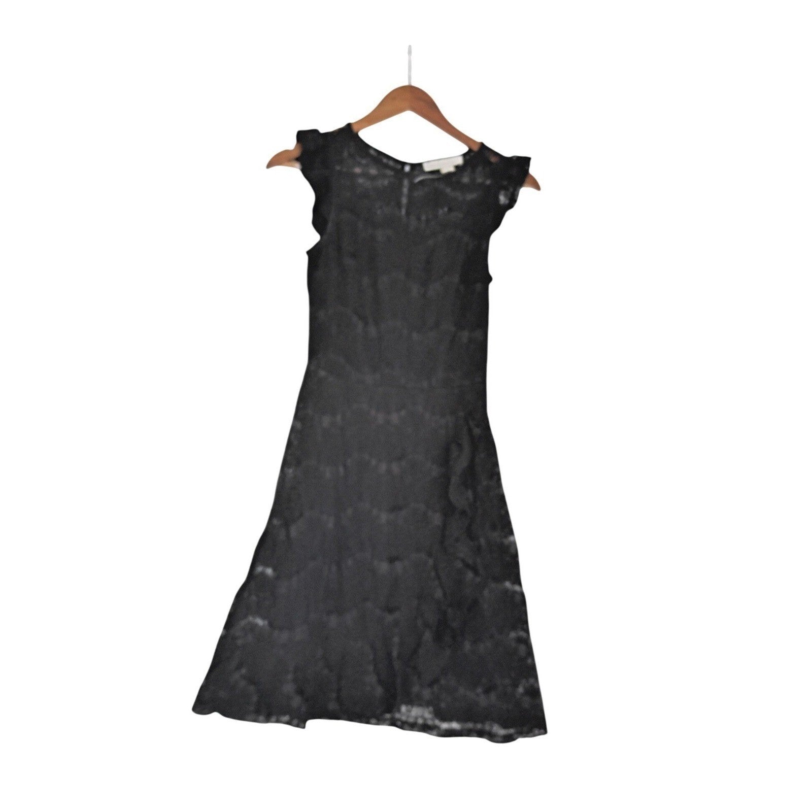 Monteau Black NWOT Coquette Lace Ruffle Sleeve Fit Flare Dress Elegant Feminine