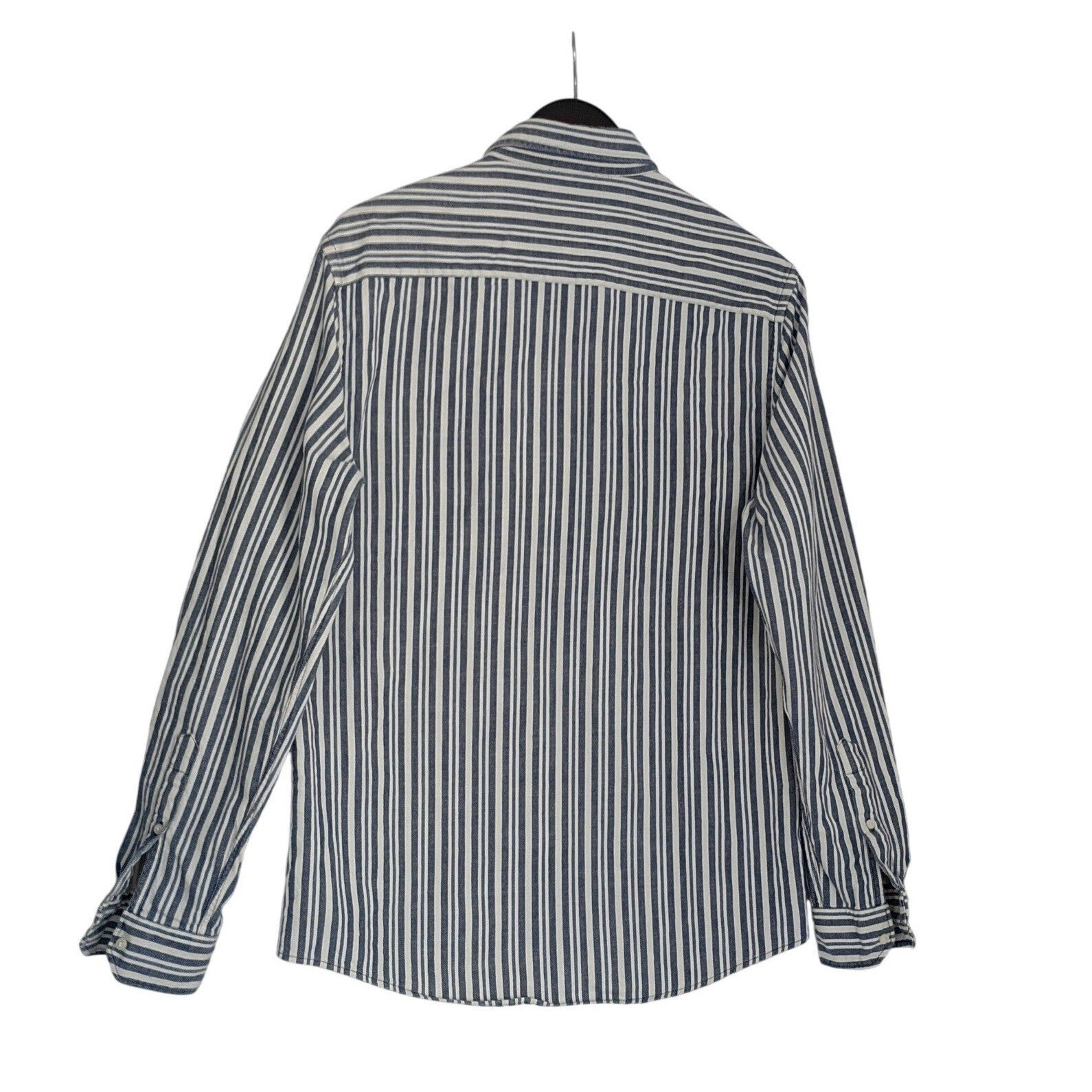 ZARA Men's Blue White Striped Button Down Shirt Medium 98% Cotton