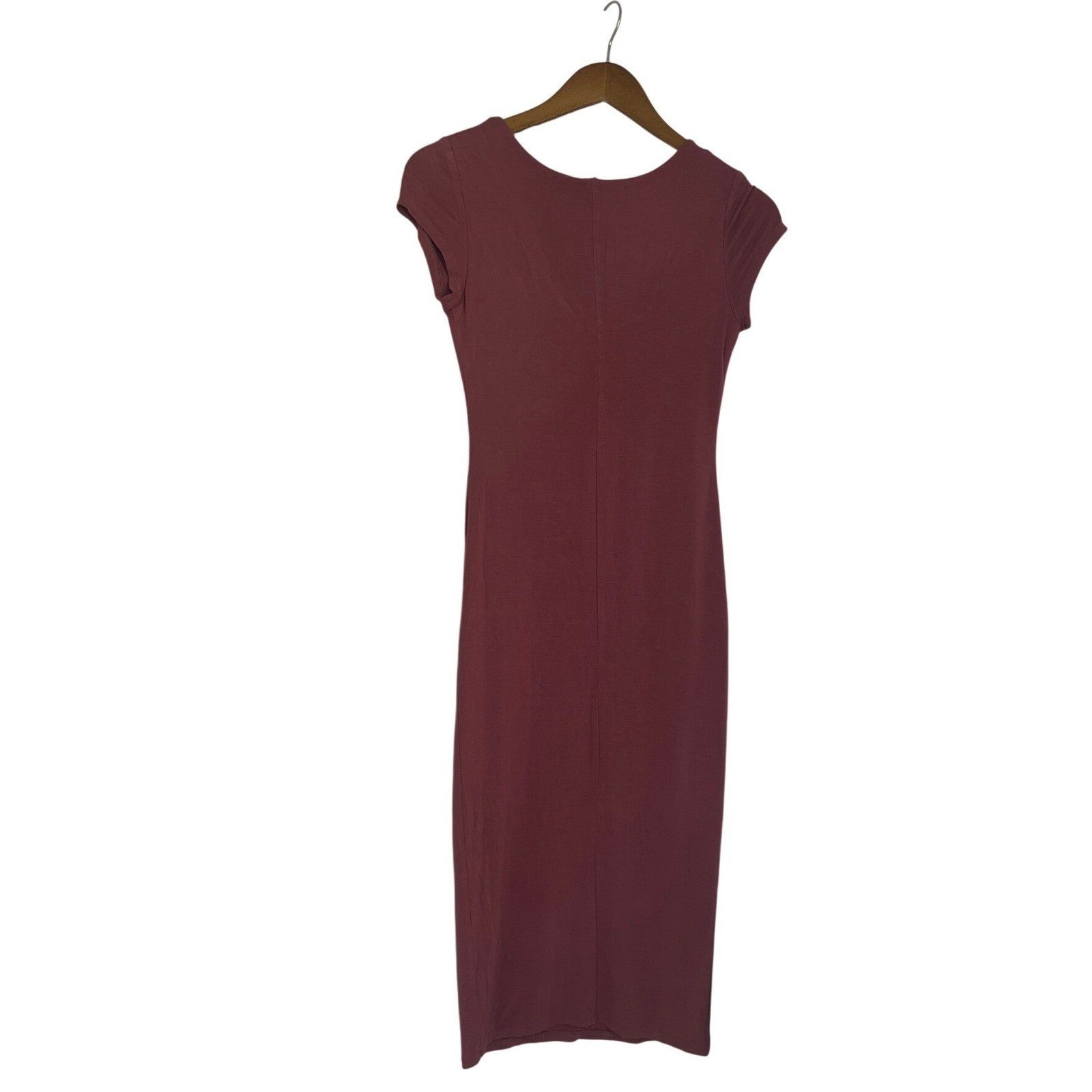 See You Monday Burgundy Knit Midi Dress Short Slve Everyday Casual Minimalist S
