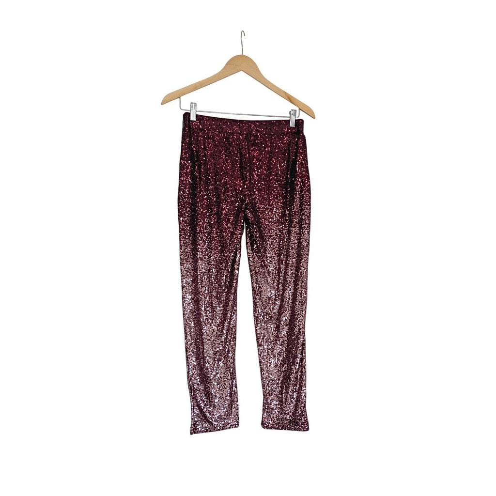 Cable & Gauge Glamarous Shimmering Sequin Pants Burgundy Sparkle Ombre Style S