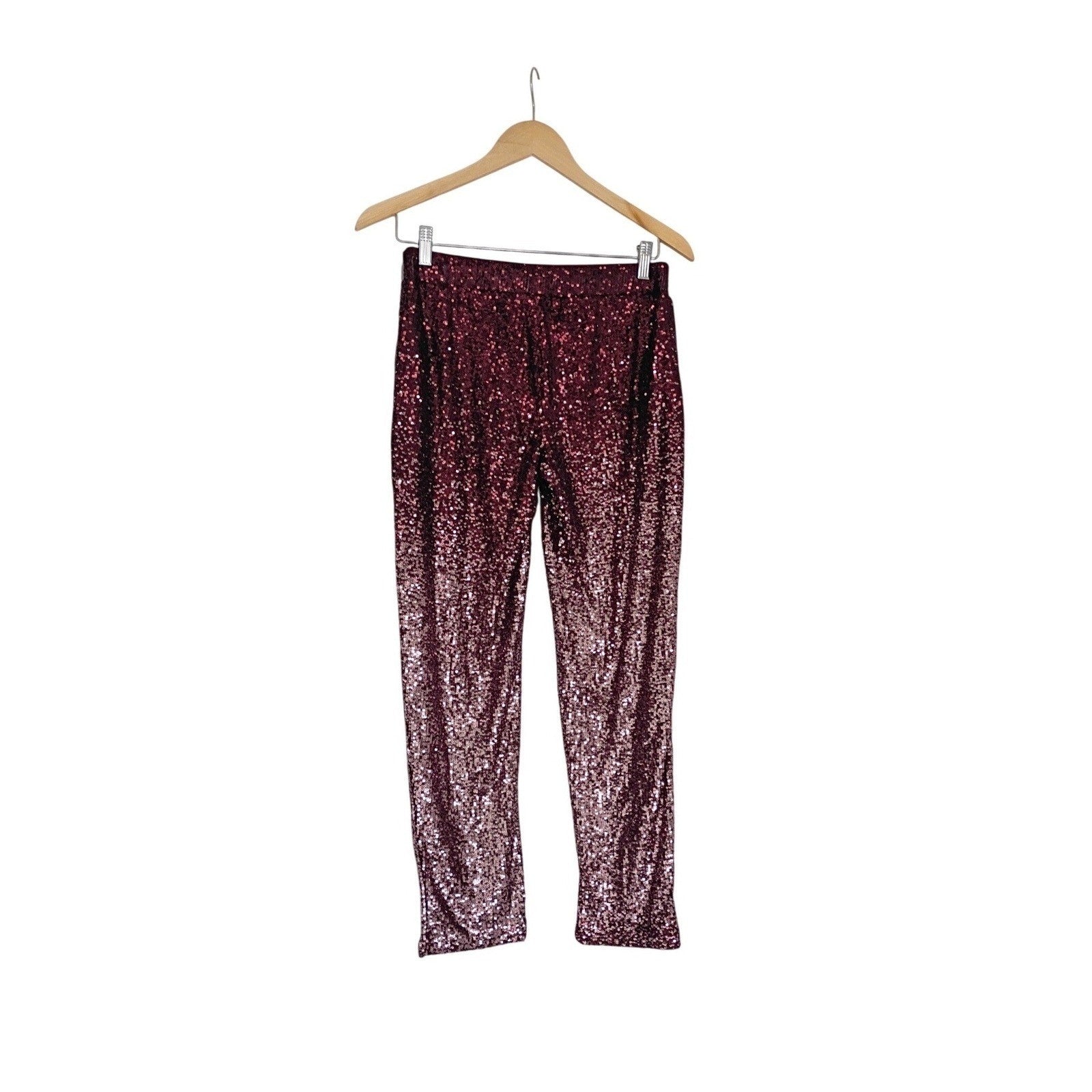 Cable & Gauge Glamarous Shimmering Sequin Pants Burgundy Sparkle Ombre Style S