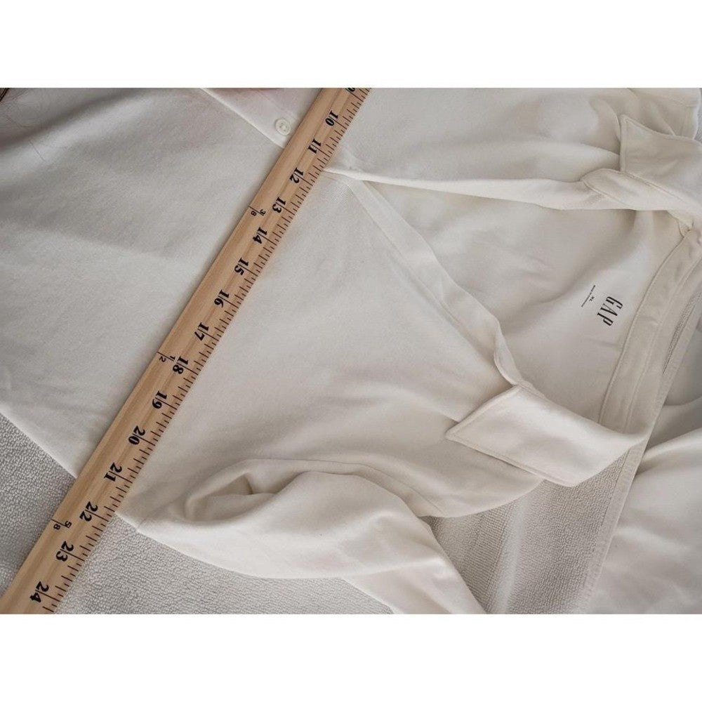 GAP Off White Long Sleeve Collared V Neck Button Up Cotton Modal Top Women XL