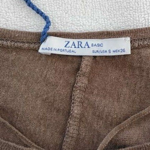 ZARA Basic Linen Blend Dolman Sleeve Cropped Sweater Brown Effortless S