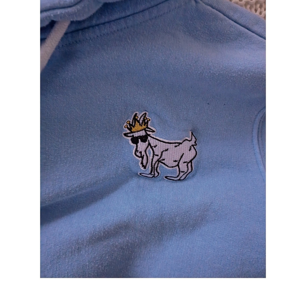 GOAT Light Blue Hoodie Pullover Graphic Print Small Oversized Unisex PTP 20"