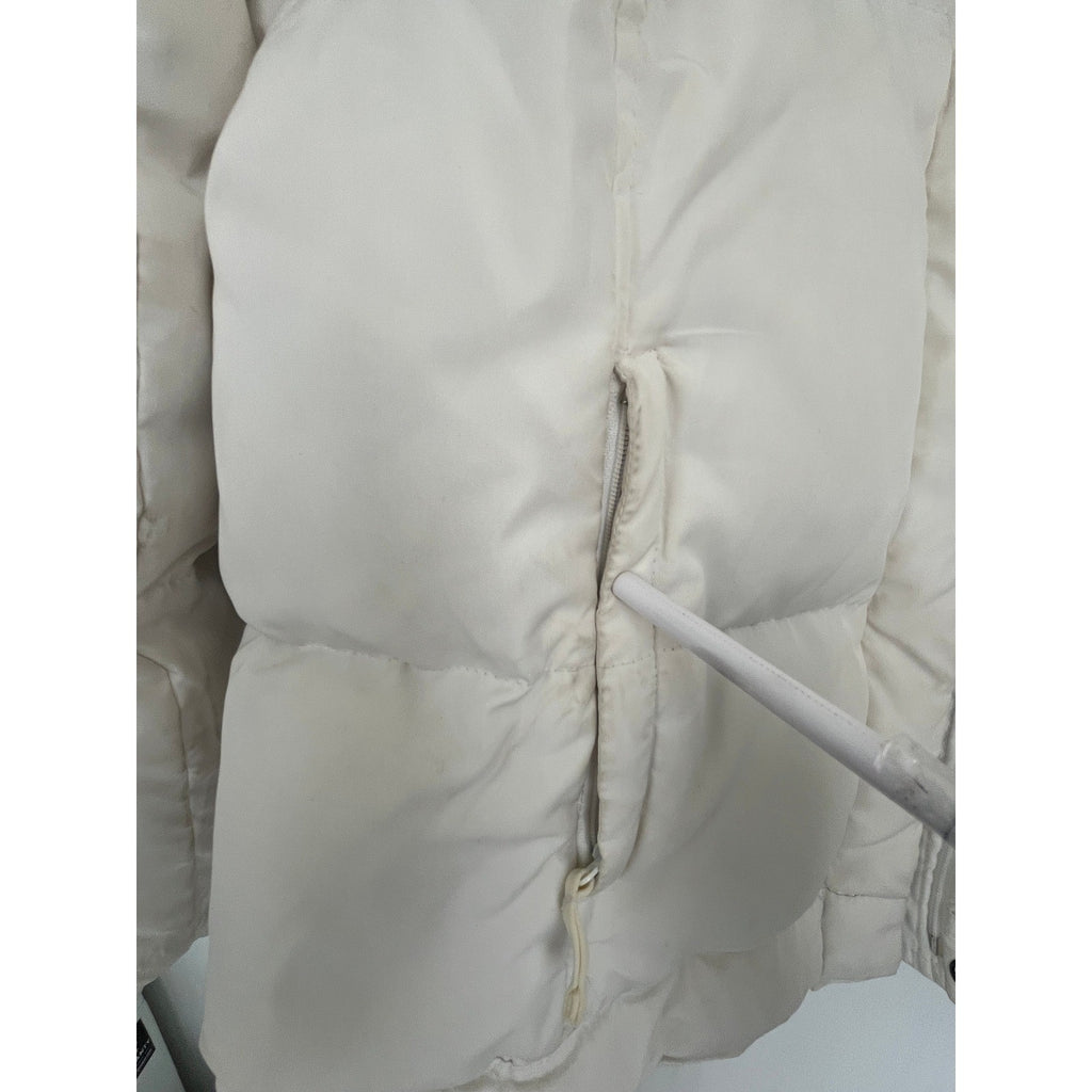 GAP Puffer Jacket White Down Quilted Fleece Lined Collar Full Zip Pockets M