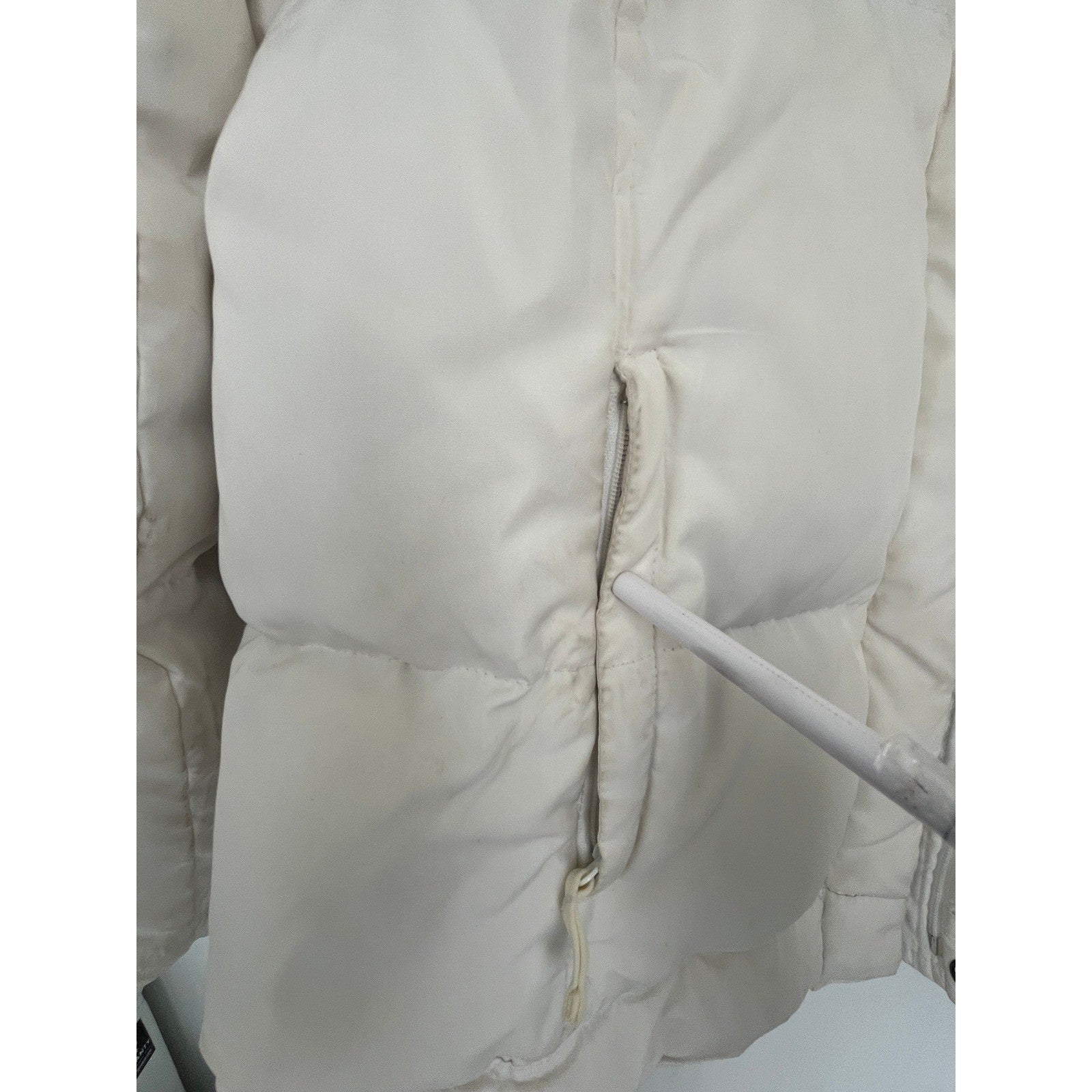 GAP Puffer Jacket White Down Quilted Fleece Lined Collar Full Zip Pockets M