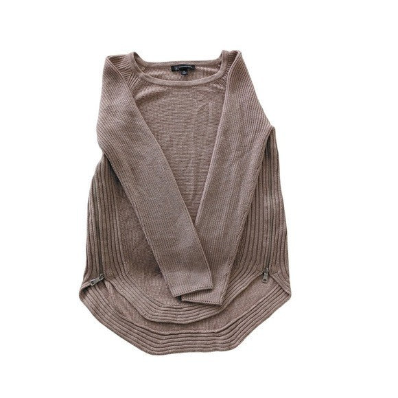 INC Int'l Concepts Women's Beige Knit Sweater Long Sleeve Zipper Detail Size M