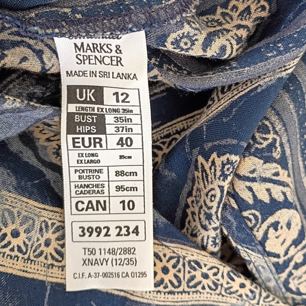 Marks & Spencer Vintage Maxi Dress Blue Paisley Boho Effortless Sleeveless M