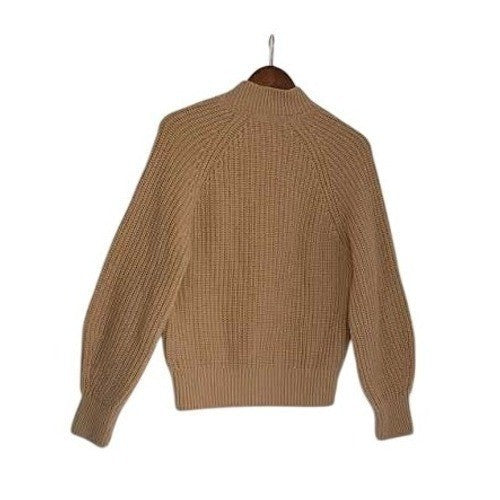 Tommy Hilfiger Elegant Camel Mock Neck Sweater 82% Lana Wool Ribbed Knit S Cozy