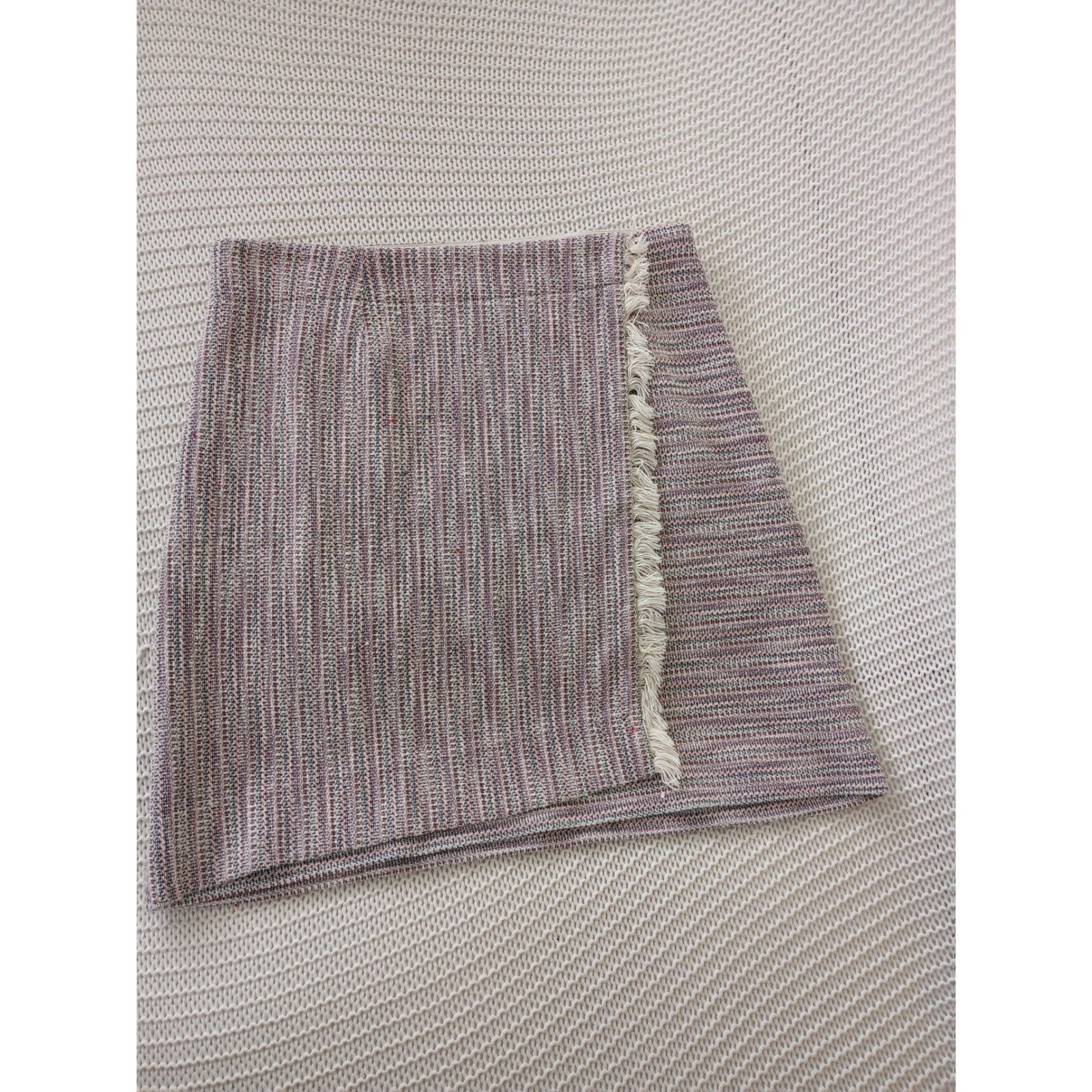 Maeve Anthropologie Cotton Tweed Fringe Trim A-Line Mini Skirt Multi Color Sz 10