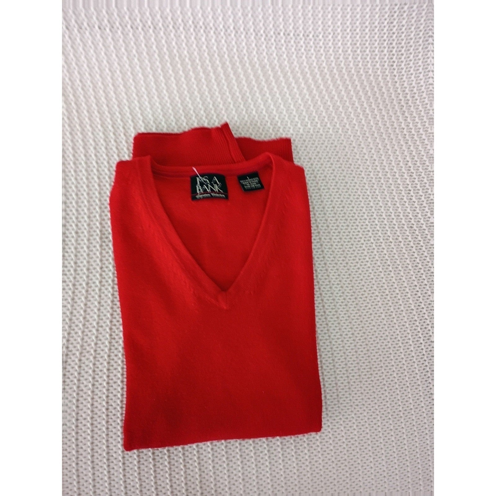 Jos A Bank Signature L Red 100% Merino Wool V-Neck Sweater Vest Italian Yarn Men