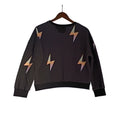 Storia Black Lightning Bolt Cropped Sweatshirt L 85% Cotton Retro Streetwear