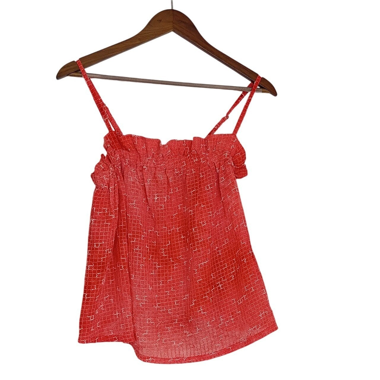 Maeve Anthropologie Red White Grid Print Ruffle Camisole Top Fits S Coastal
