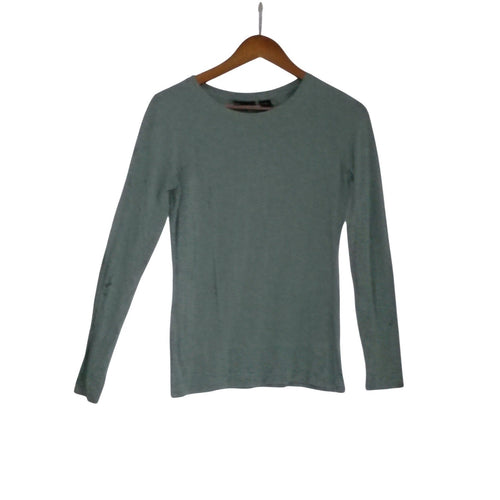 Adrienne Vittadini Long Sleeve Crew Neck Top Light Teal Blue Fits S Minimalist