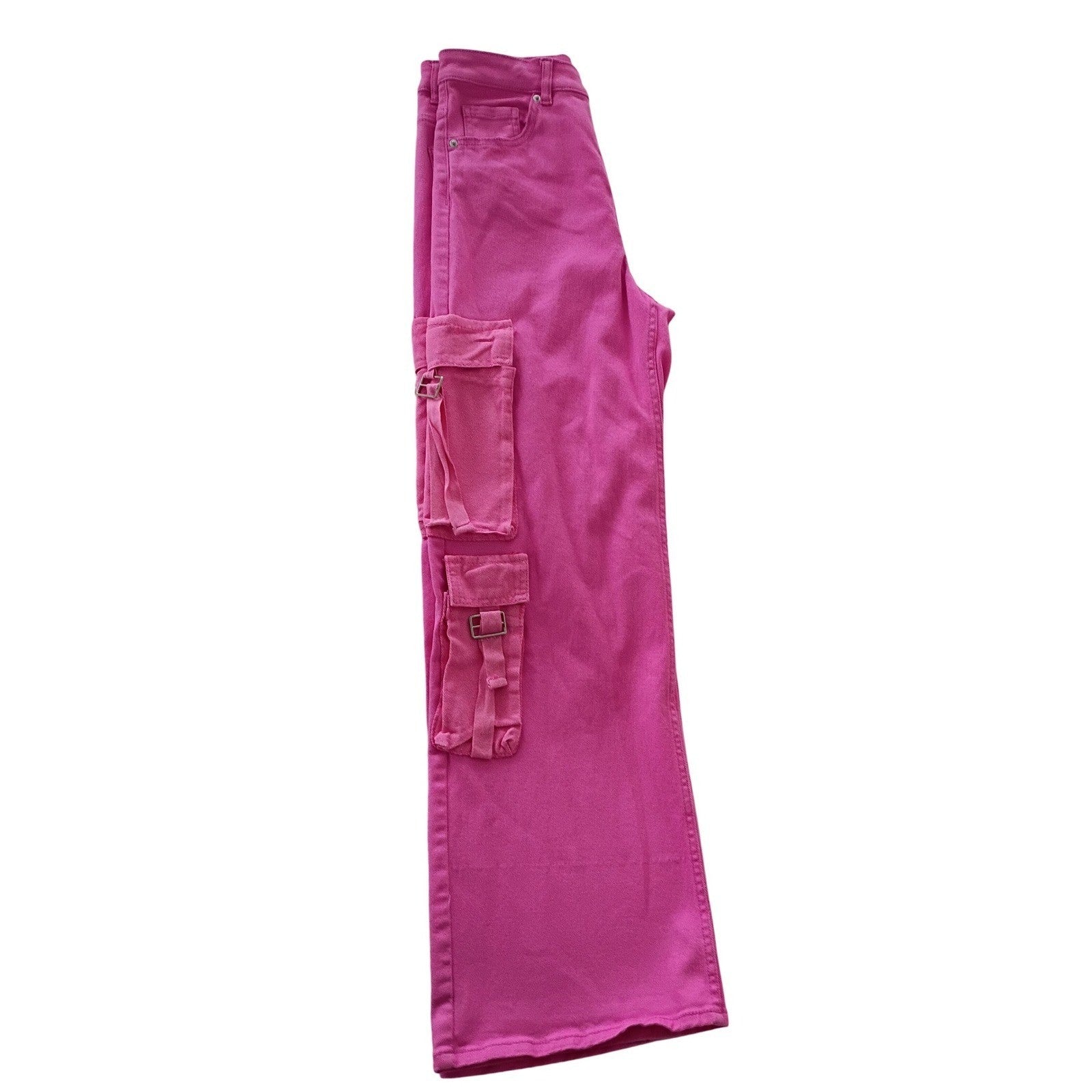 Hot Pink Cargo Jeans Wide Leg High Waisted Denim Pants