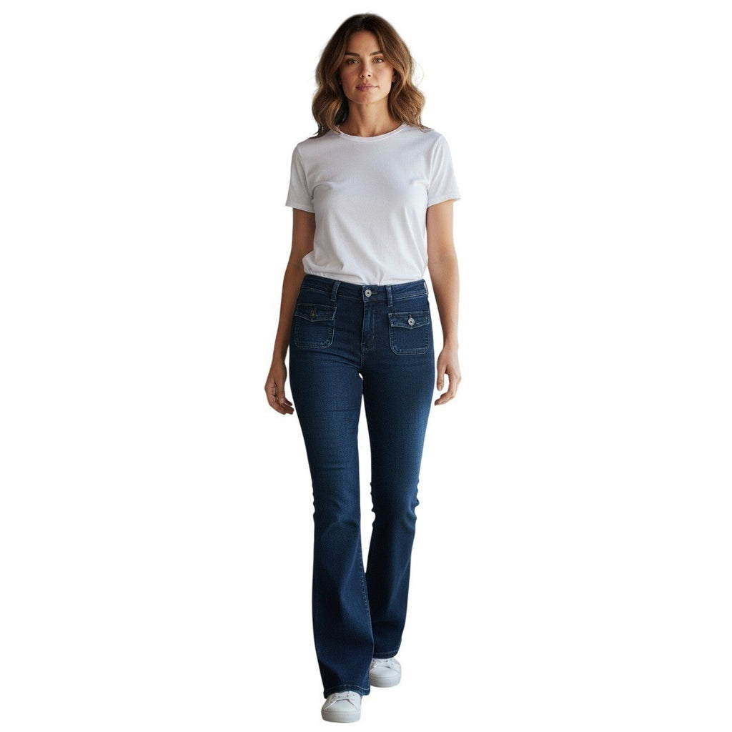 GUESS Dark Wash Flare Jeans Women Mid Rise Stretch Denim; TALL - In Seam 32"