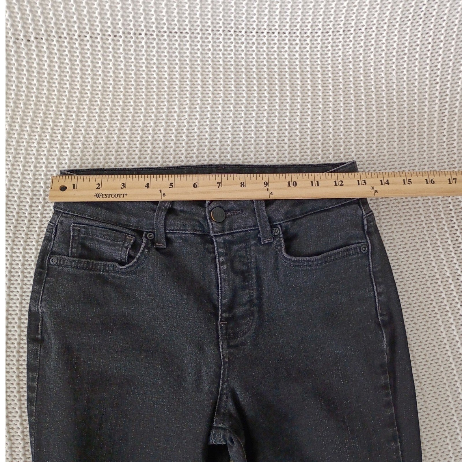 NYDJ Marilyn Straight Leg Jeans Faded Black Lift Tuck Technology 26x28 High Rise