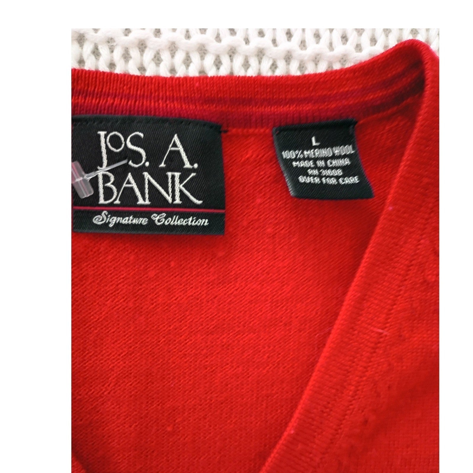 Jos A Bank Signature L Red 100% Merino Wool V-Neck Sweater Vest Italian Yarn Men