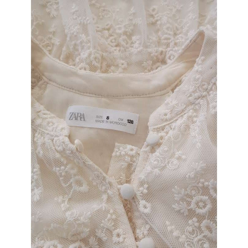 Zara Kids Lace Dress Cream White Button Front Tiered Ruffle Girls Size 8