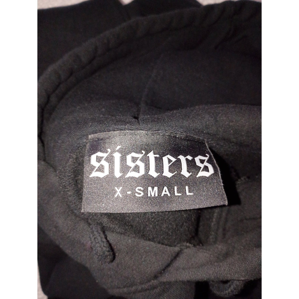 SISTERS Black Gothic Logo Hoodie 100% Cotton Sweatshirt Fits S Made USA